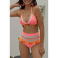 Pink Pom Pom Mesh Insert High waisted swimsuits