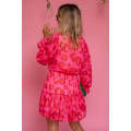 Rose Leopard Print Flounce Sleeve Ruffle Mini Dress