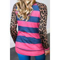 Rose Leopard Striped Patchwork Long Sleeve Top