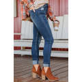 Blue Distressed Button Fly High Waist Skinny Jeans