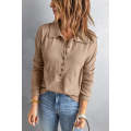 Khaki Button Front Turn-down Neck Knit Top