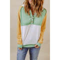 Yellow Colorblock Button Accent Pullover Hoodie