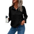 Black Textured Knit Buttoned Kangaroo Pocket Sweatshirt