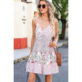 White Floral Ruffled Spaghetti Strap Mini Dress