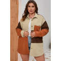 Brown Corduroy Colorblock Pocket Plus Size Jacket