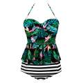 Black 2pcs Floral Print Flounce Tankini Swimsuit