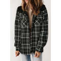 Black Plaid Pattern Sherpa Lined Hooded Shacket