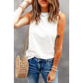 White Solid Color Crewneck Sleeveless Top