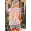 Barrier Striped Flutter Sleeve Frilled Neck Tank Top