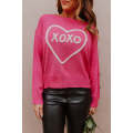 Rose Heart XOXO Pattern Drop Shoulder Rib Knit Sweater
