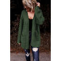 Green Open Front Woven Texture Knitted Cardigan with Pockets