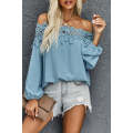 Sky Blue Blooming Lace Off The Shoulder Top