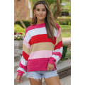 Red Mix Horizon Stripes Dolman Sleeve Sweater