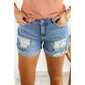 Distressed Ripped Rolled Hem Sky Blue Denim Shorts