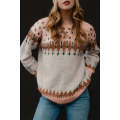 Multicolor Mixed Geometric Detail Raglan Sleeve Sweater