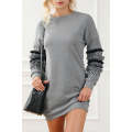 Dark Grey Printed Fringed Ruffled Accent Sweatshirt Dress