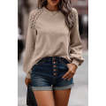 Khaki Lace Long Sleeve Textured Pullover