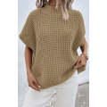 Light French Beige High Neck Short Batwing Sleeve Textured Knit Sweater