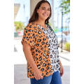 Yellow Plus Size Leopard Print Contrast T-Shirt