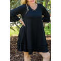 Black Plus Size Ruffled Trim 3/4 Sleeve Dress
