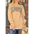 Khaki AMEN Leopard Letter Print Oversized Pullover Sweatshirt