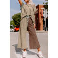 Multicolor Colorblock Textured Tee Cropped Wide Leg Pants Set