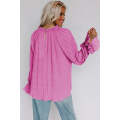 Pink Striking Pleated Flared Cuff Long Sleeve Blouse