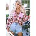 Red Contrast Patchwork Raw Edge Distressed Plaid Shirt