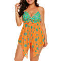 Orange Blue Cute Polka Dot Print 2pcs Tankini Plus Size Swimsuit
