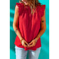 Red Ruffled Ribbed O-neck Sleeveless Top