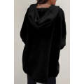 Black Button Up Contrast Knitted Sleeves Hooded Jacket