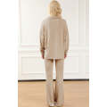 Khaki Wide Ribbed Textured Turn-down Pullover Pants Outfit