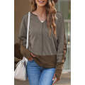 Brown Contrast Patchwork Thumbhole Sleeve Top