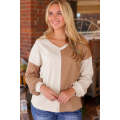 Apricot Color Block Wide Ribbed V Neck Top