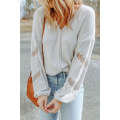 White Lace Patchwork Drop Sleeve Ribbed Casual Top