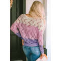 Pink Color Block Hollow Knitted Loose Sweater
