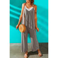 Gray Spaghetti Straps Wide Leg Pocketed Jumpsuits
