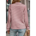 Peach Blossom Ribbed Texture Quarter Zip Sweatshirt