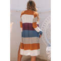Multicolor Colorblock Open Front Long Knit Cardigan