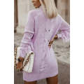 Purple Twist Fringe Casual High Neck Sweater Dress