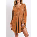 Chestnut Split Neck Velvet Tunic Dress