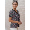 Multicolor Ditsy Floral Lace Trim Casual Blouse