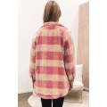 Peach Blossom Plaid Print Buttoned Collared Chest Pockets Shacket