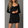 Black Sweetheart Long Sleeve Ruched Bodycon Mini Dress