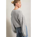 Light Grey Cable Knit Sleeve Drop Shoulder Sweater