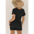Black Chest Pocket Loose T-shirt Ruched Bodycon Mini Dress