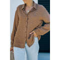 Brown Long Sleeve Button Fuzzy Polka Dot Shirt
