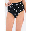 Black Polka Dot Print Front Tie High Waist Bikini Bottoms