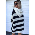 Black Striped Braided Tassel Hooded Sweater Dress