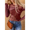 Red Expose Seam Color Block Ribbed Knit Top